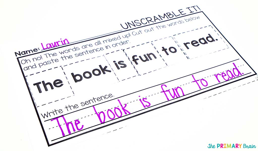 Unscramble Worksheet