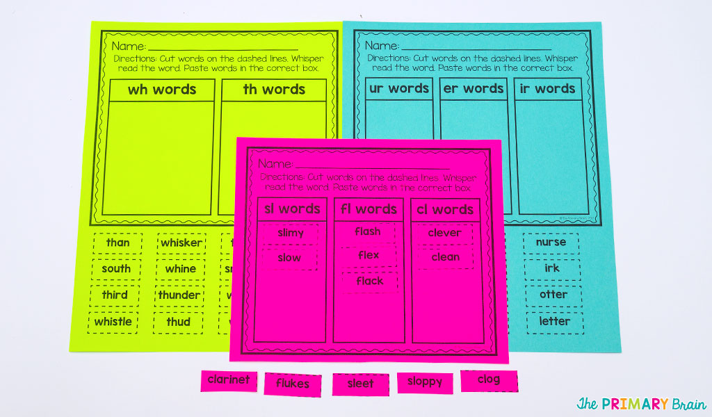 Blends and Digraphs Word Sort Practice Activity